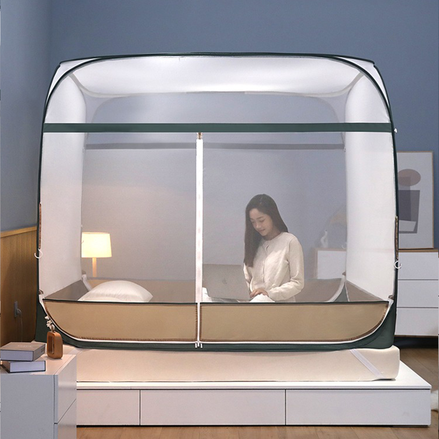 喜富锦蒙古包蚊帐2025新款A类无底T型免安装三开门全罩式双人家用 - 图2