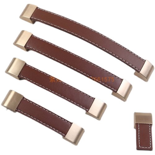 棕色软皮拉手欧式家具大衣柜门把手床头柜子茶几抽屉金色皮革把手 - 图3