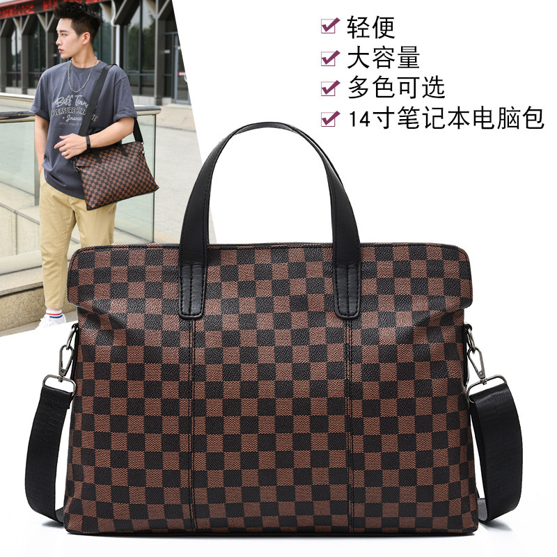 欧美格子手提包商务休闲横款文件包 伯莱尼男士包袋