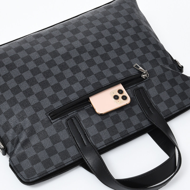 欧美格子手提包商务休闲横款文件包 伯莱尼男士包袋