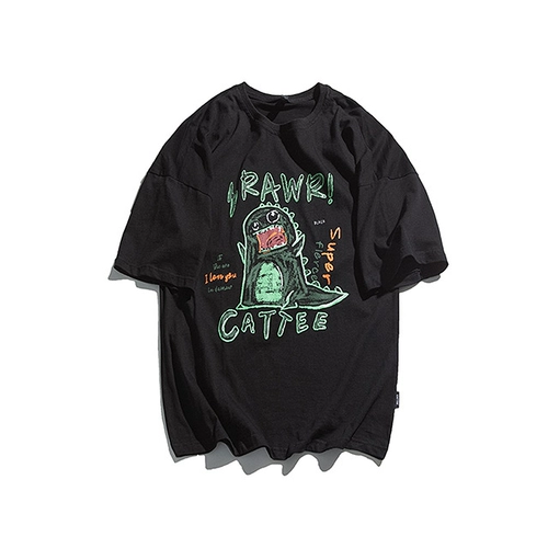 Мультяшный динозавр, футболка с коротким рукавом, летняя парная одежда для влюбленных, 230G, свободный крой, круглый воротник