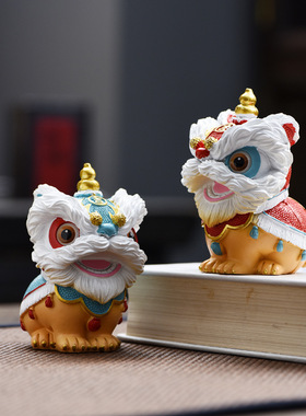 变色国潮创意醒狮摆件乔迁办公桌装饰品家客厅办公室玄关桌面茶宠