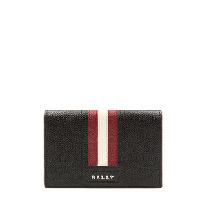 Bally/巴利男士黑色牛皮压纹红白条纹对折时尚卡包卡套6218025