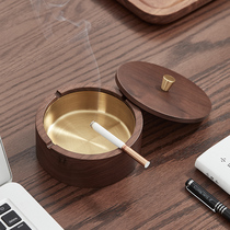 Hupeach Wood Ashtrays Home Living Room Solid Wood With Cover Anti Fly Ash Office Brief Wooden Ashtray Light Extravagant