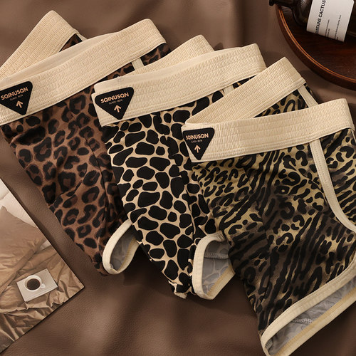豹纹美式新款复古抗菌男四角内裤亲肤柔软舒适平角裤头裤衩子 - 图2