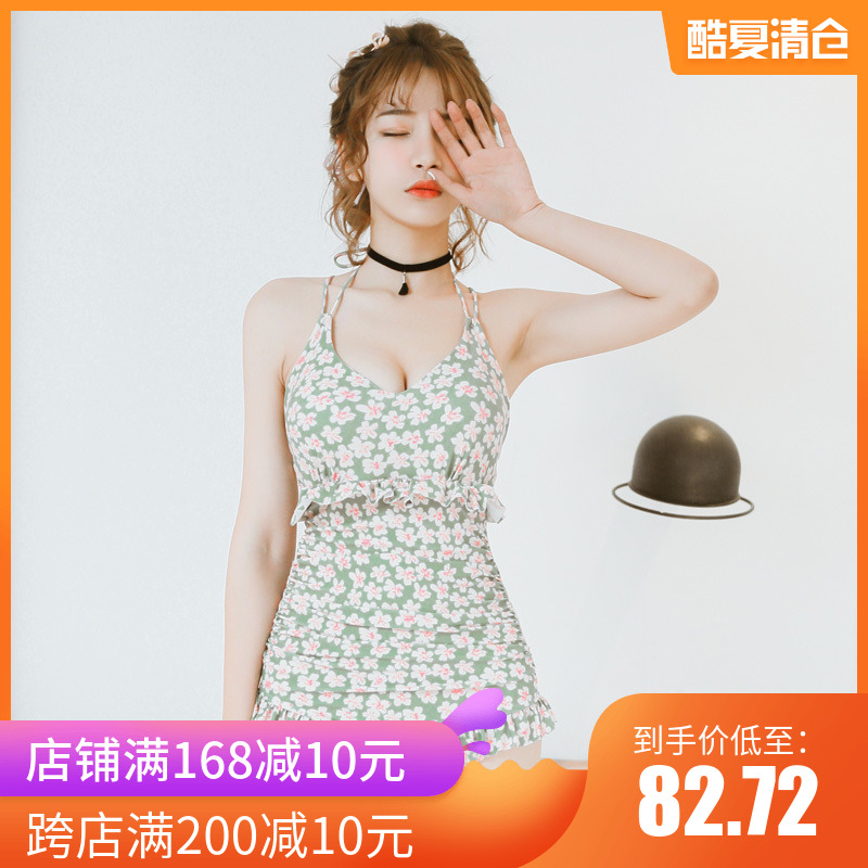 少女時間泳衣女 連體泳裝顯瘦鋼託聚攏可愛時尚沙灘游泳衣減齡