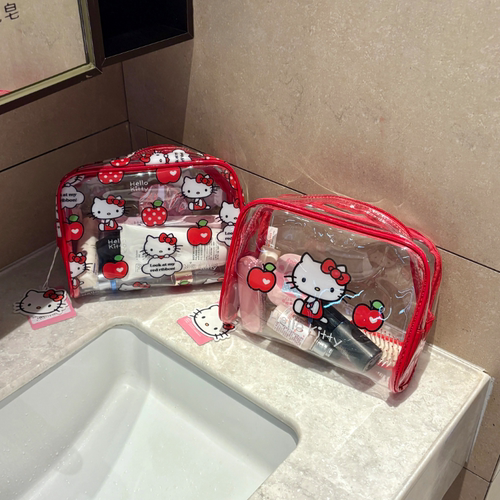 三丽鸥正版HelloKitty防水洗漱包红色大容量可爱透明收纳化妆包 - 图1