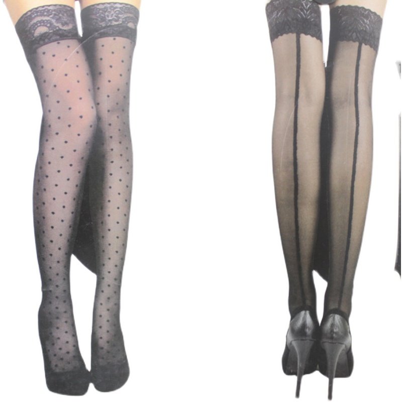 超薄过膝黑丝长筒袜硅胶防滑蕾丝提花点点 高筒袜性感包芯丝女夏,淘宝优惠券,粉丝福利购,淘宝优惠卷