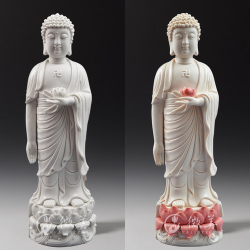 12至24寸立莲西方三圣像供奉佛像摆件粉色陶瓷阿弥陀佛像观音菩萨 - 图1