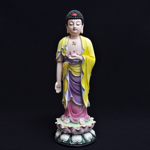 德化白瓷17寸立莲阿弥陀佛像接引像居家佛像站像家用供奉陶瓷摆件 - 图0
