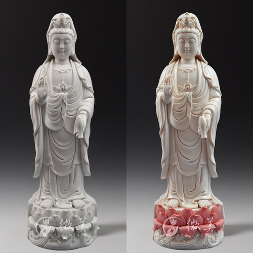 12至24寸立莲西方三圣像供奉佛像摆件粉色陶瓷阿弥陀佛像观音菩萨 - 图2