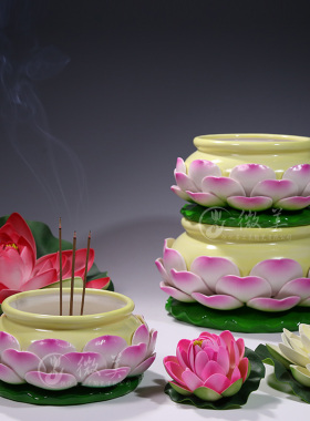 彩绘莲花观音用品香炉