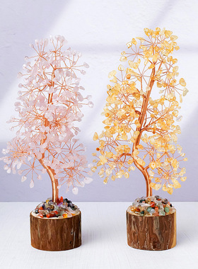 天然水晶碎石木桩底座水晶树亚马逊七彩碎石水晶生命树摆件