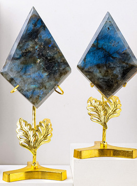 天然拉长石四棱柱几何摆件月光石原石打磨家居装饰水晶工艺品