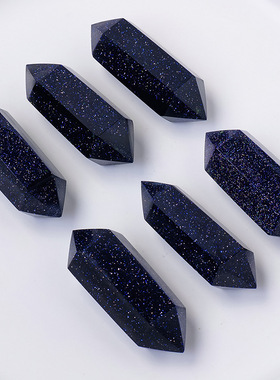 天然水晶蓝砂金石双尖柱摆件原石打磨六棱水晶柱能量石柱吊坠