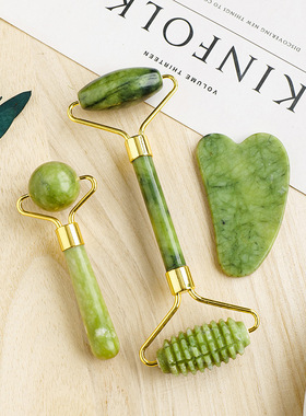 天然玉石面部刮痧板滚轮礼盒套装脸部按摩器滚轮岫岩玉美容器