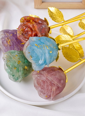 天然水晶碎石滴胶树脂玫瑰花水晶工艺品店庆促销婚庆情人节礼物