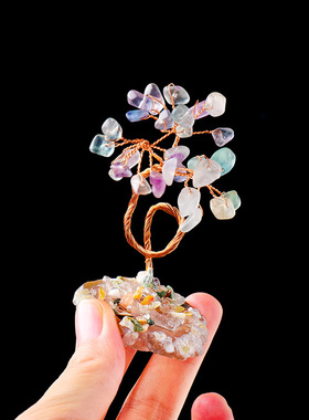 天然水晶碎石发财树玛瑙片底座手工创意水晶树跨境生命树家居