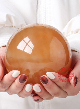 天然黄色水晶球摆件方解石冰洲石水晶球家居玄关装饰风水球摆件