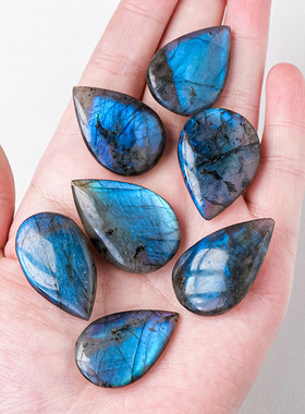 跨境天然拉长石水滴裸石吊坠配饰蓝月光随型水滴水晶原石饰品