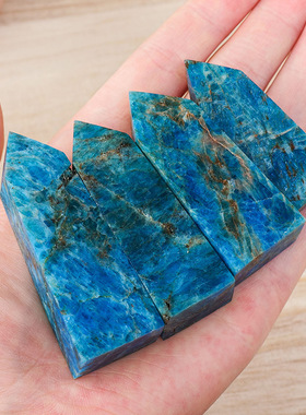 天然水晶蓝磷灰单尖四棱柱摆件水晶原石矿石标本家居装饰摆件