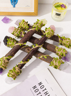 天然水晶原石魔法棒实木权杖不规则水晶半宝石节日礼品装饰品