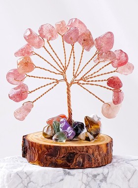 水晶树批发天然水晶碎石木桩底座发财树手工编制铜丝生命树摆件