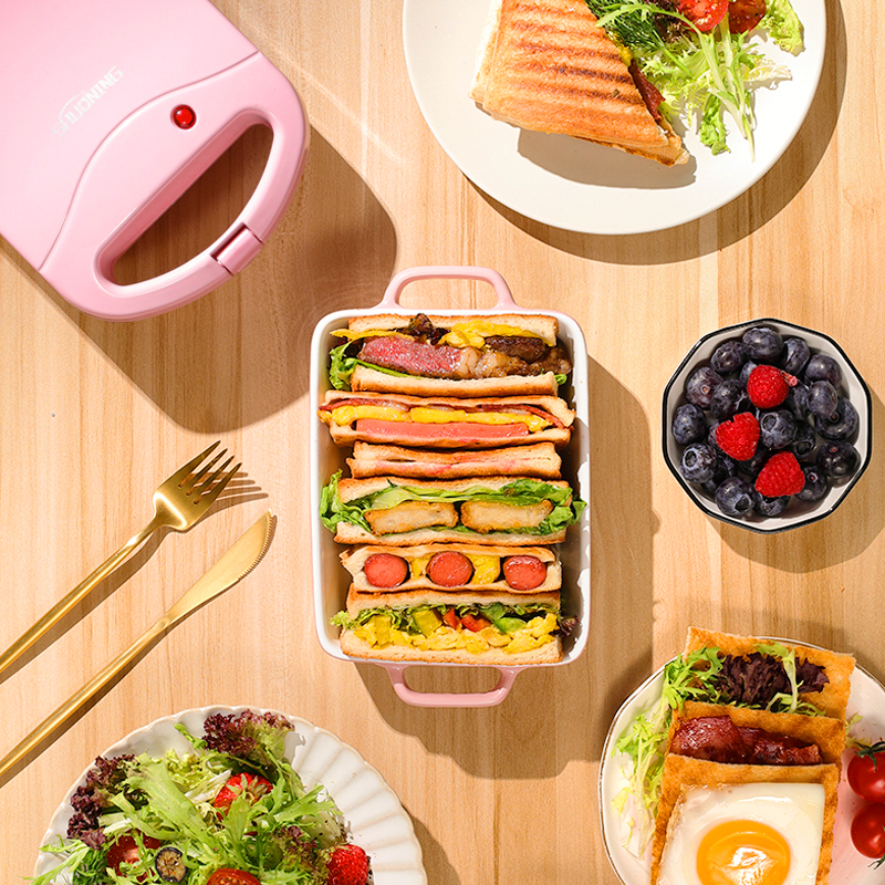 烁宁三明治机家用小型多功能轻食早餐机神器全自动吐司面包压烤机-图0