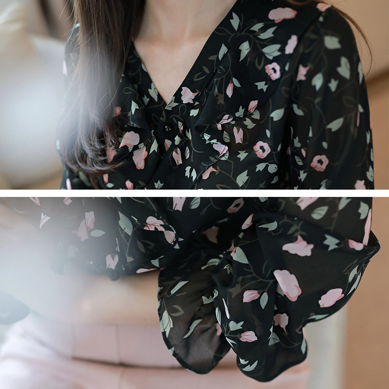 2020秋装新款小衫洋气长袖v领衬衫 宝采尔蕾丝衫/雪纺衫