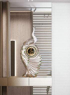 孔雀客厅落地钟表摆件乔迁装饰品