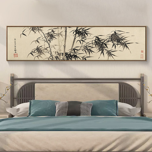 卧室床头装饰画新中式客厅沙发背景墙挂画水墨画餐厅壁画九兰图 - 图0