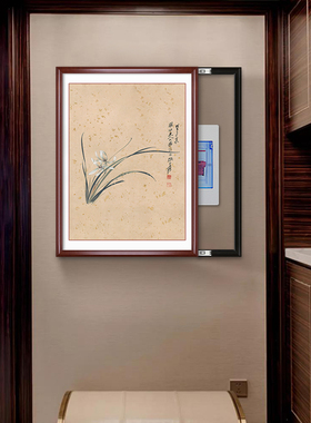 竖款中式风液压上翻电表箱装饰画