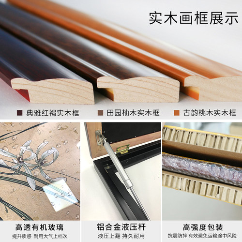 电表箱装饰画免打孔竖款遮挡箱配电箱中式新中式液压上翻客厅壁画 - 图3