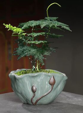 多肉兰花专用盆哥窑紫砂陶