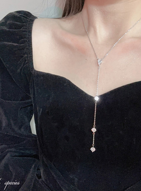 显瘦性感Y字型锆石长流苏项链