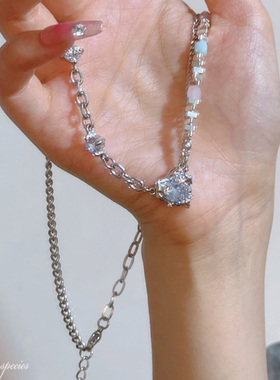 女甜美少女感项链甜酷碎银子拼接