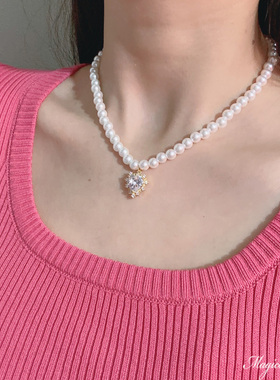 韩版可爱珍珠爱心项链简单搭配