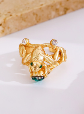 欧美ins风新款小众复古青蛙戒指