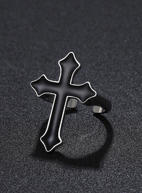 复古黑色大十字开口戒指