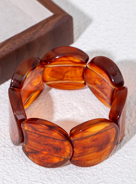 复古不规则几何琥珀色花纹手环