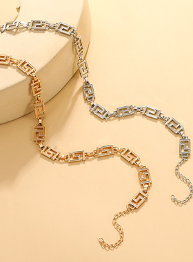 欧美几何立体长城纹嘻哈锁骨链