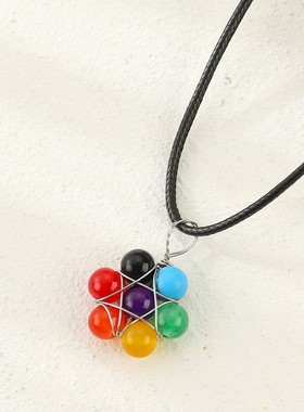 天然石外贸天然石七彩珠子防项链