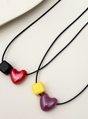 新款潮流陶瓷几何方块项链女