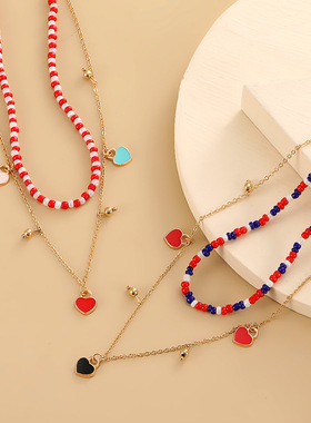 跨境波西米亚混色米珠串珠项链