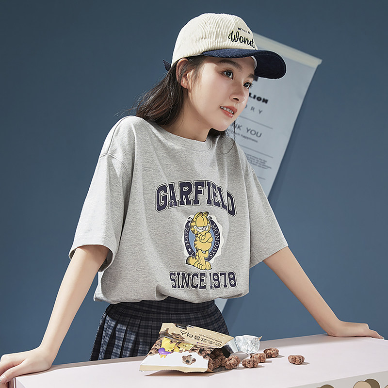 [加菲猫联名]2022春夏新款短袖t恤 唐狮喜之乐T恤
