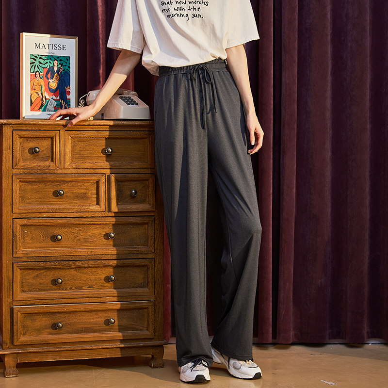 唐狮2020新款冰丝高腰垂感夏阔腿裤 唐狮天悦休闲裤