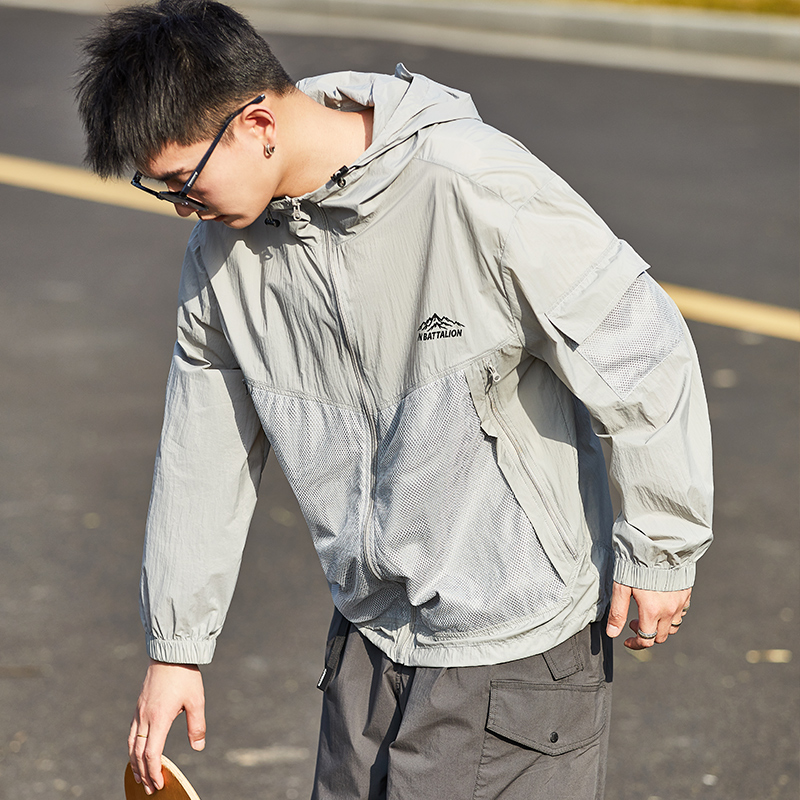 唐狮防晒衣男2024新款春夏季薄外套男网眼拼接防晒服防紫外线连帽 - 图2