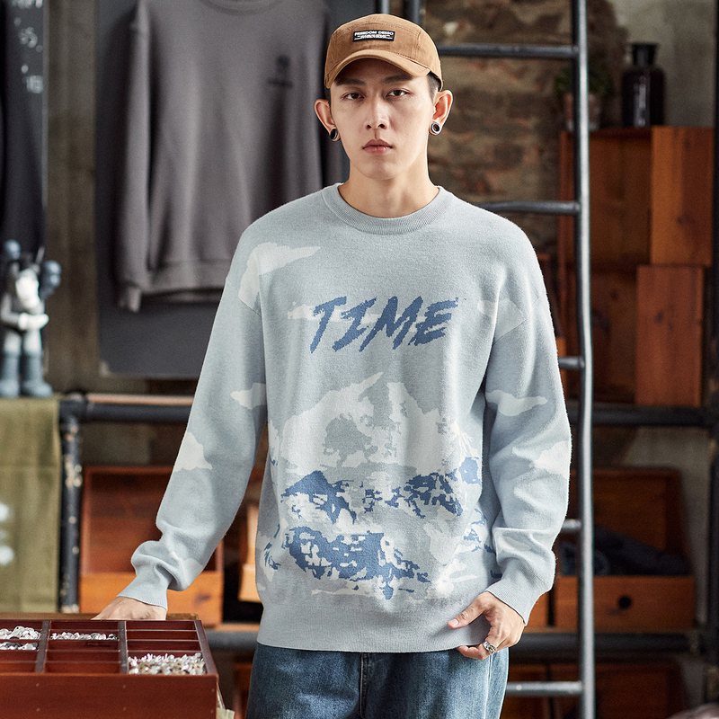 唐狮男2021春秋新款提花圆领针织衫 唐狮喜之乐针织衫/毛衣