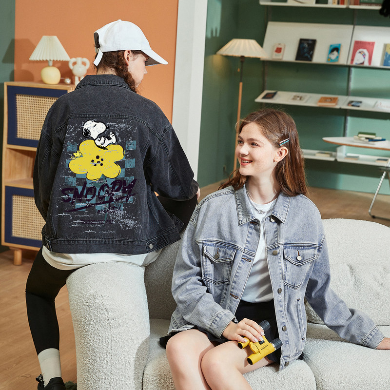 史努比联名唐狮2021秋新款女牛仔衣 唐狮喜之乐短外套