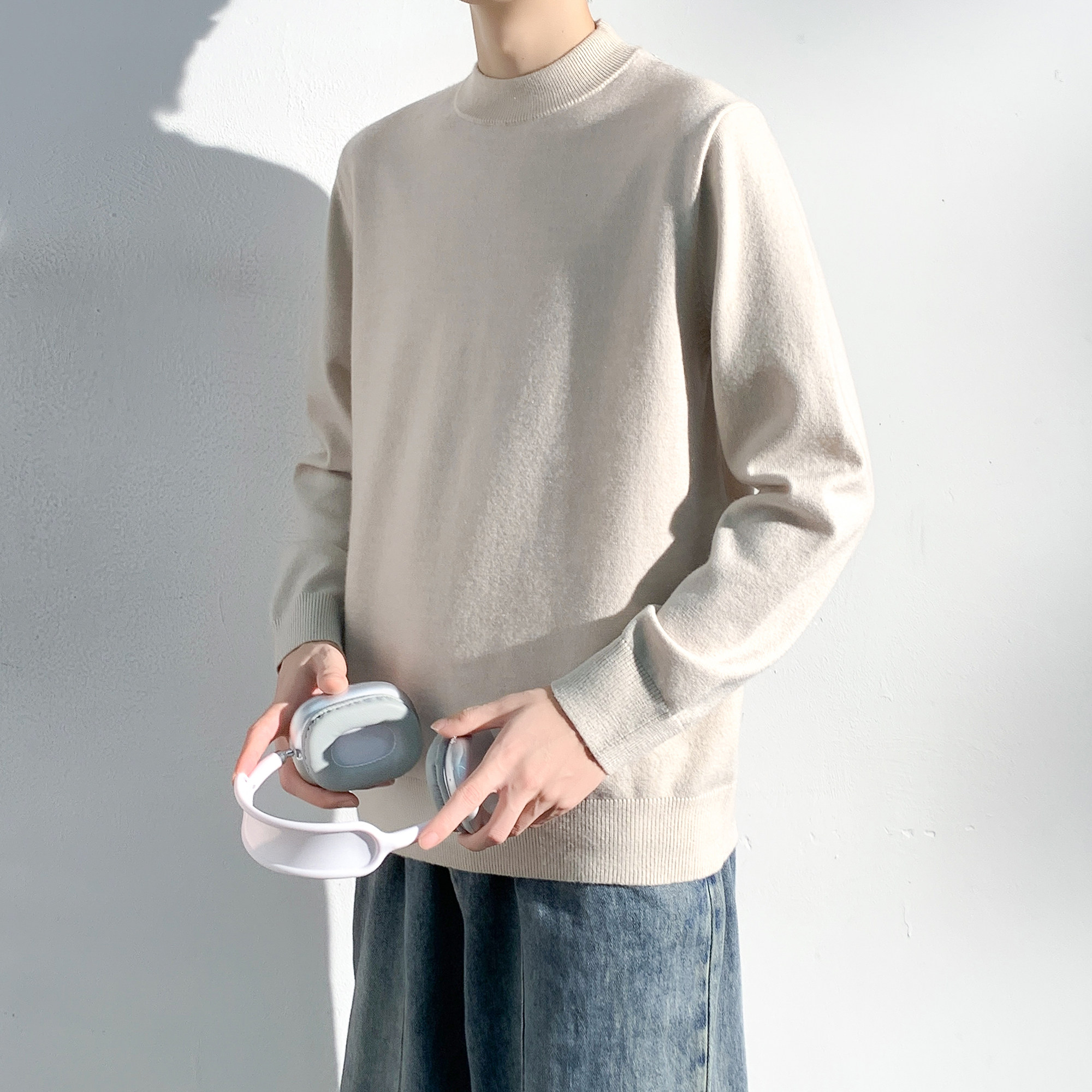 唐狮冬季新款男士毛衣半高领净色打底黑色毛衣内搭含羊毛舒适,淘宝优惠券,粉丝福利购,淘宝优惠卷